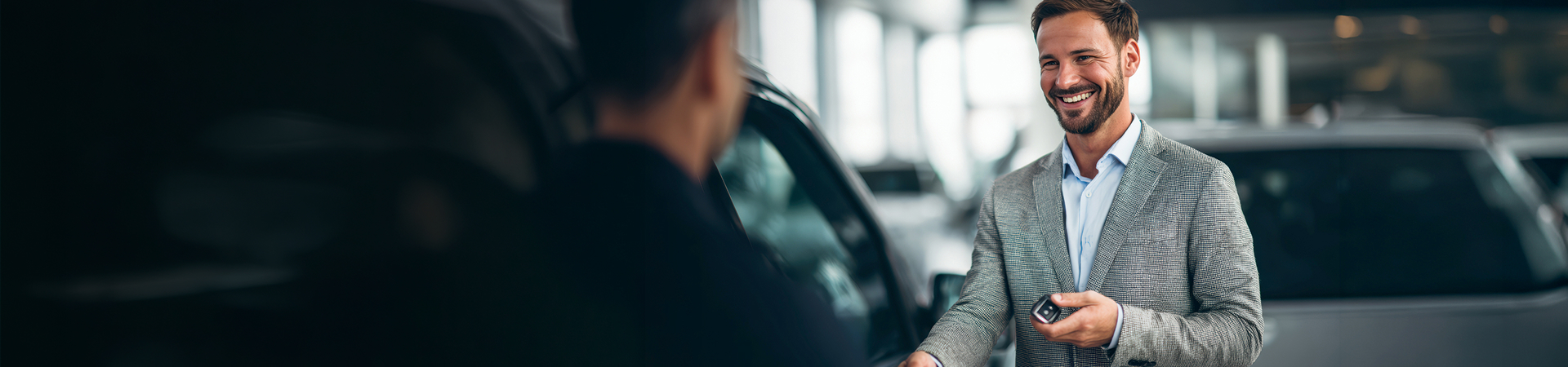 A person handing a car key to another person