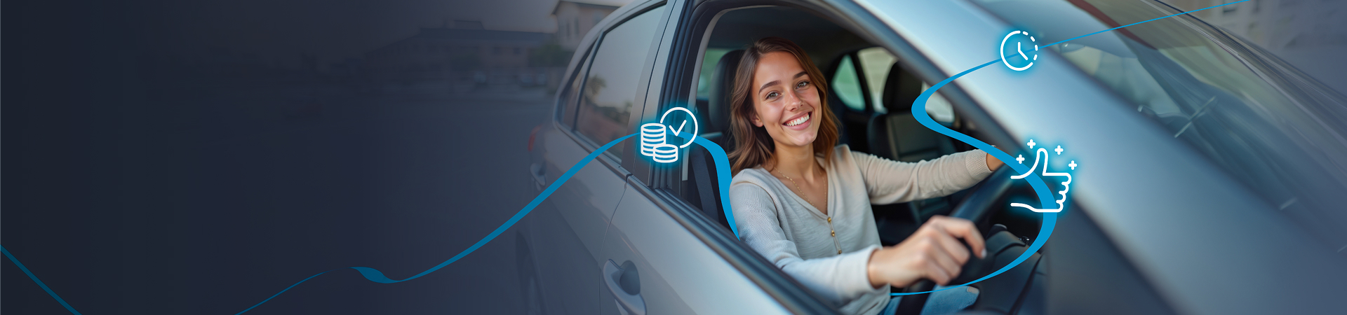 Woman sitting on the sofa relaxing as she does not have to worry about her car maintenance